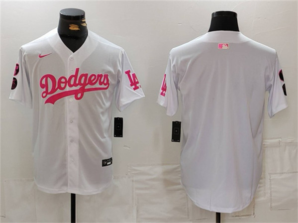 Los Angeles Dodgers Blank White Pink Vin Kobe Patch Stitched Jersey